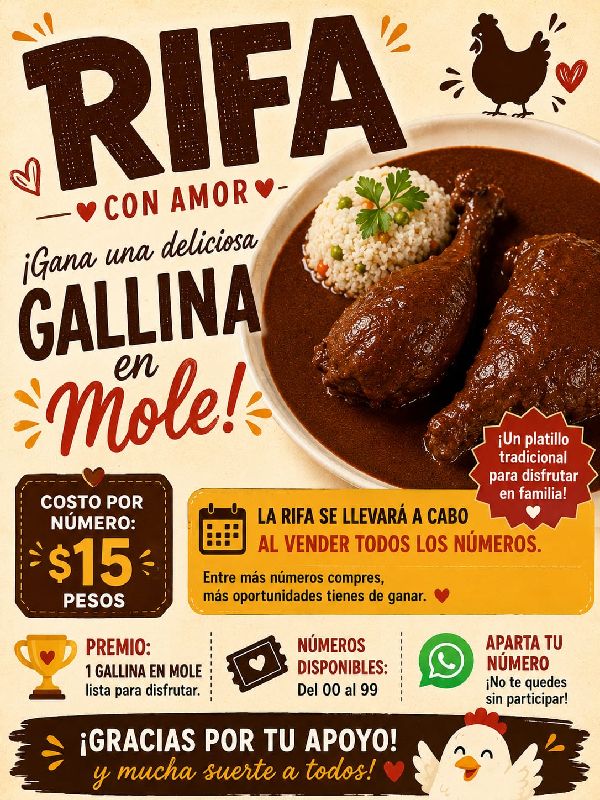 Rifa de😋🍲 Gallina en Mole con su Arroz🍚